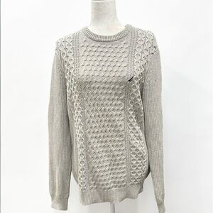 Nautica Light Gray Cable Crewneck Sweater with Subtle Logo